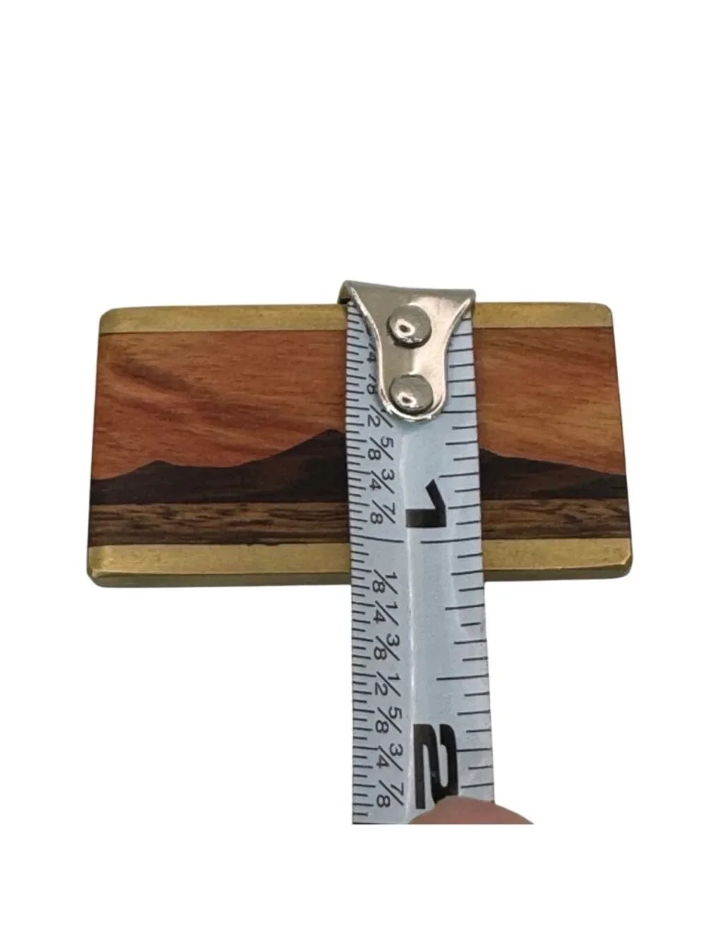 Kenneth Reid Handcrafted Wooden Money Clip Inlaid Wood Mountain Design Brass 2
